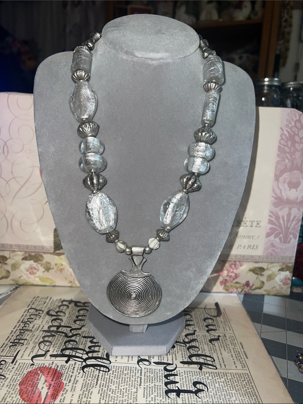 Artisan chunky Silver-Tone accents with large glass beads.